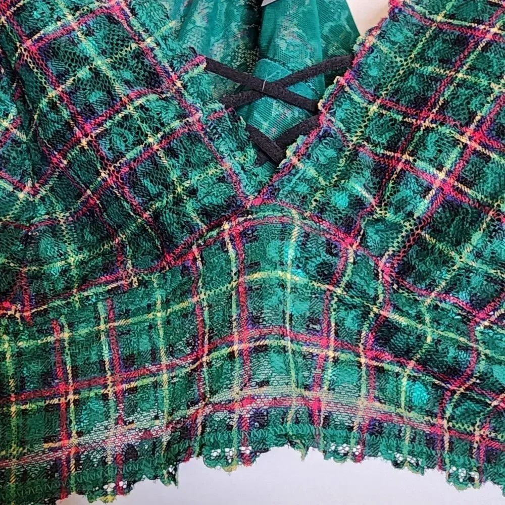4X 26W Torrid Green Plaid Lightly Lined Lace Front Bralette Panty Set Cheeky NWT - Picture 4 of 8
